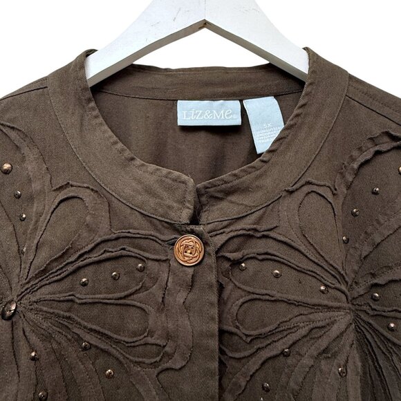 Liz & Me Liz Claiborne Jacket Plus Size 5X Brown Boho Applique Casual Womens - Picture 4 of 8